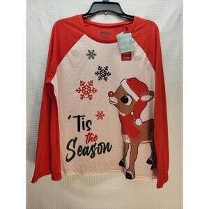 Rudolph The Red Nose Reindeer Pajama Top Womens Sz Large Christmas Holiday 5061